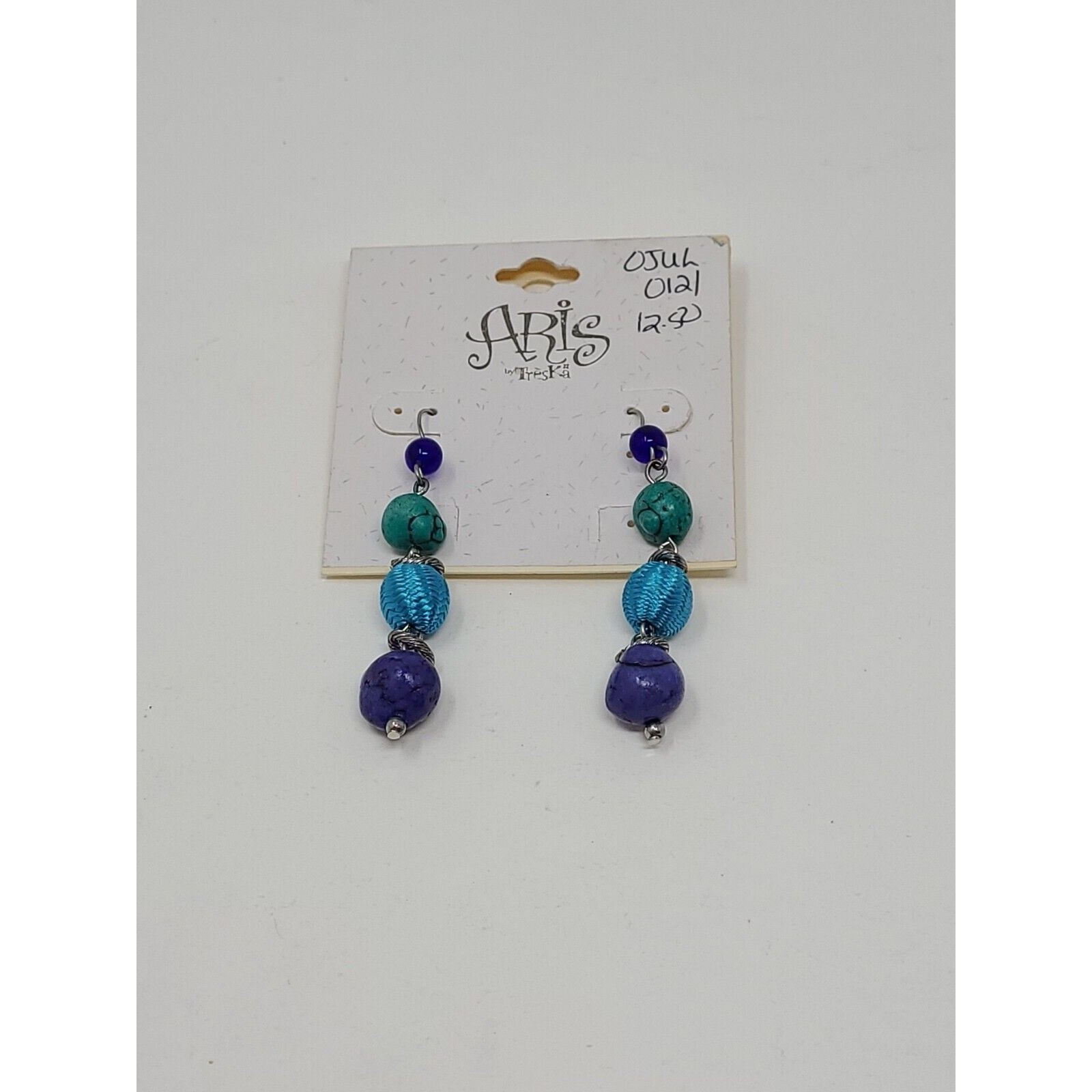 Aris By Treska Blue Beaded Dangle Fishhook Earrings Mixed Media